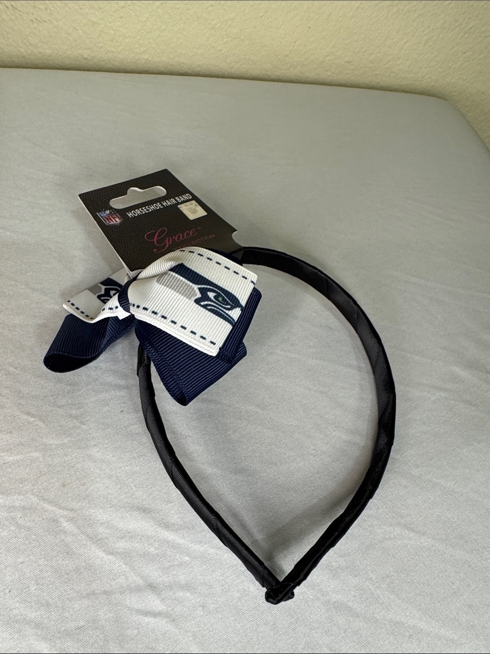 Sea Hawks Grace Navy and White Bow Headband with Team Logo